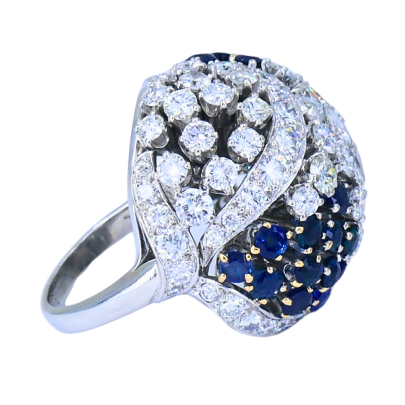 Vintage Dome Ring Ruser Platinum Diamond Sapphire Estate Jewelry