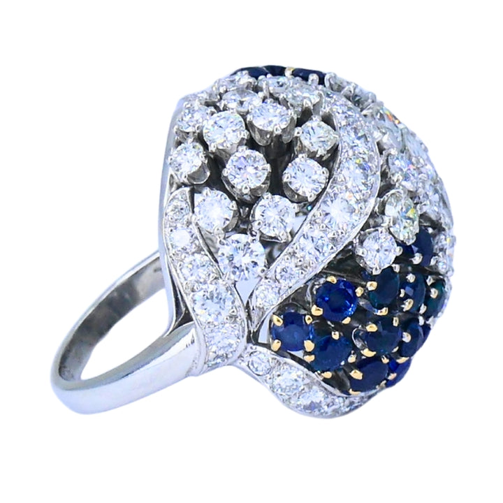 Vintage Dome Ring Ruser Platinum Diamond Sapphire Estate Jewelry