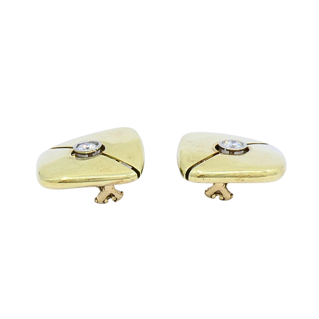 Vintage 14k Gold Diamond Earrings Square Cushion Design Clip-On