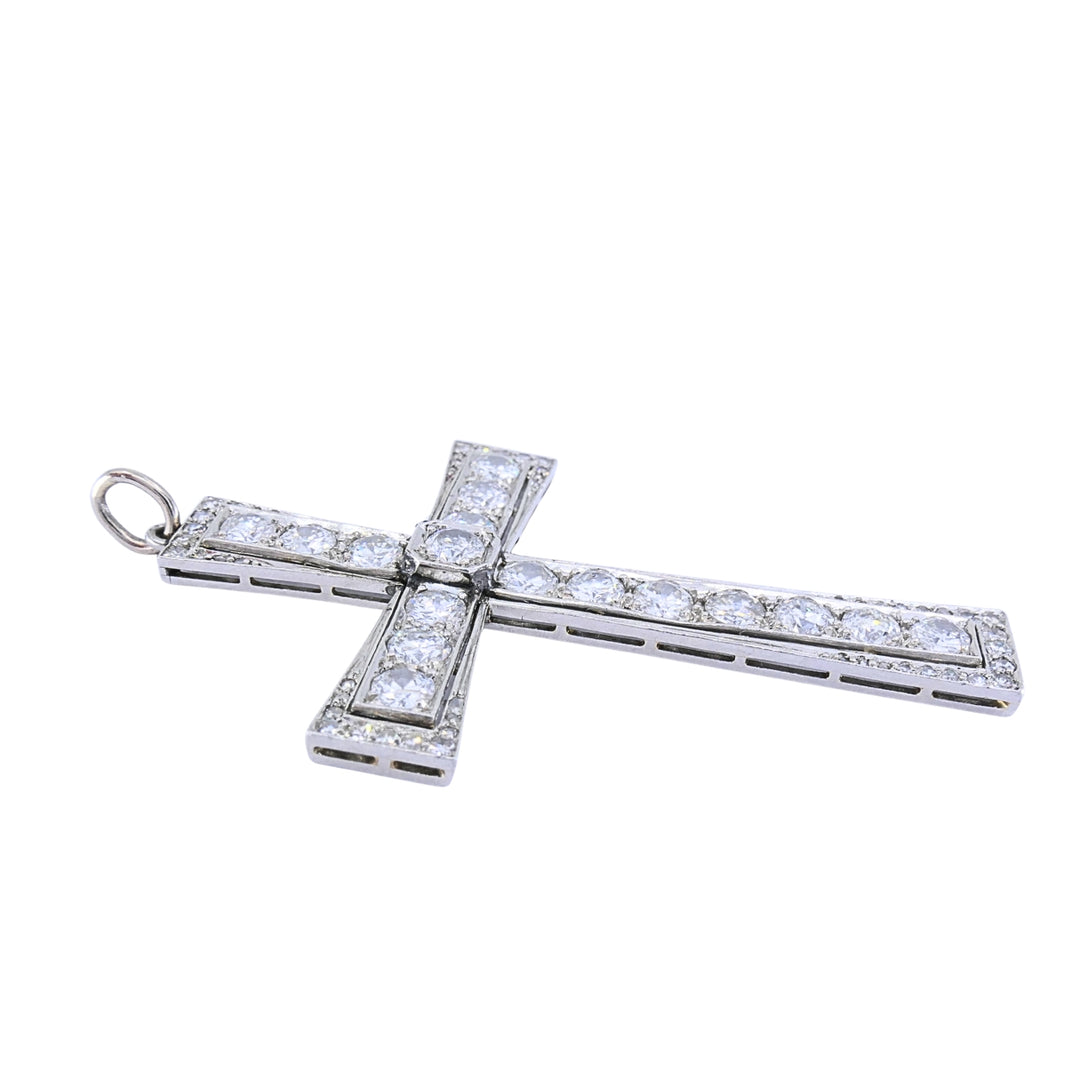 Art Deco Platinum Diamond Cross Pendant
