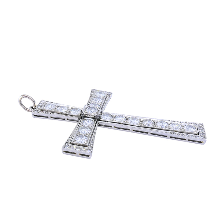 Art Deco Platinum Diamond Cross Pendant