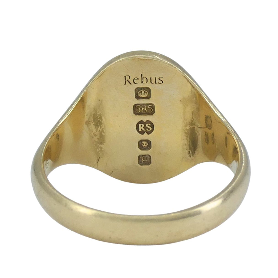 Rebus 14k Yellow Gold Heraldic Coat of Arms Signet Ring, London