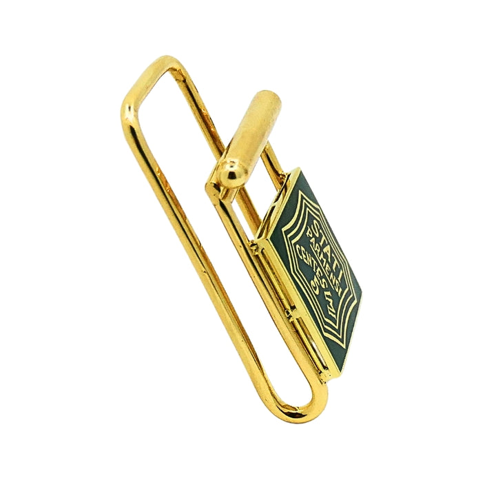 Vintage Belt Buckle Pendant 14k Gold Green Enamel