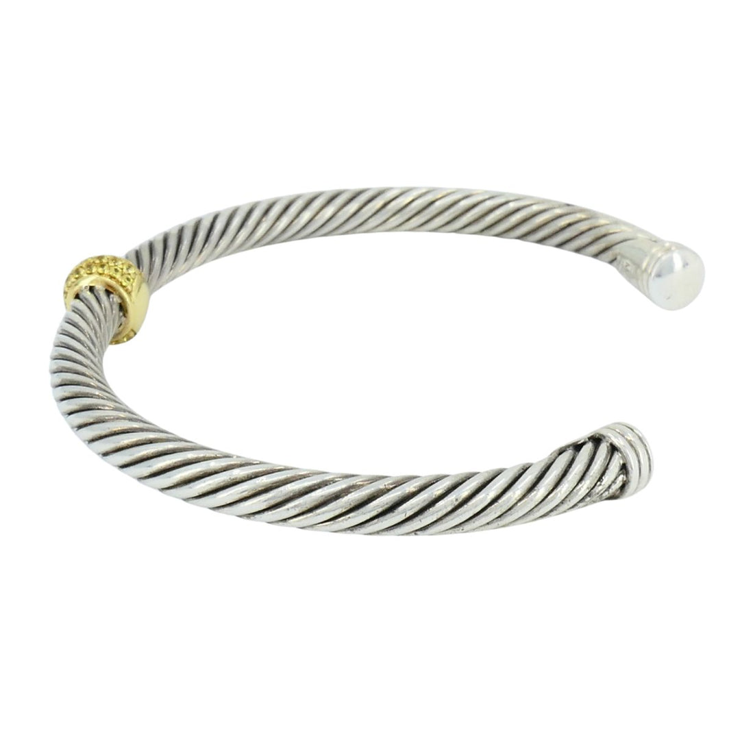 David Yurman 18k Gold Sterling Silver Sapphire Station Cable Cuff Bracelet