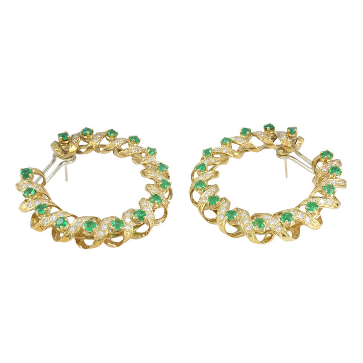 Vintage Asprey & Co. 18k Gold Diamond Emerald Circular Earrings