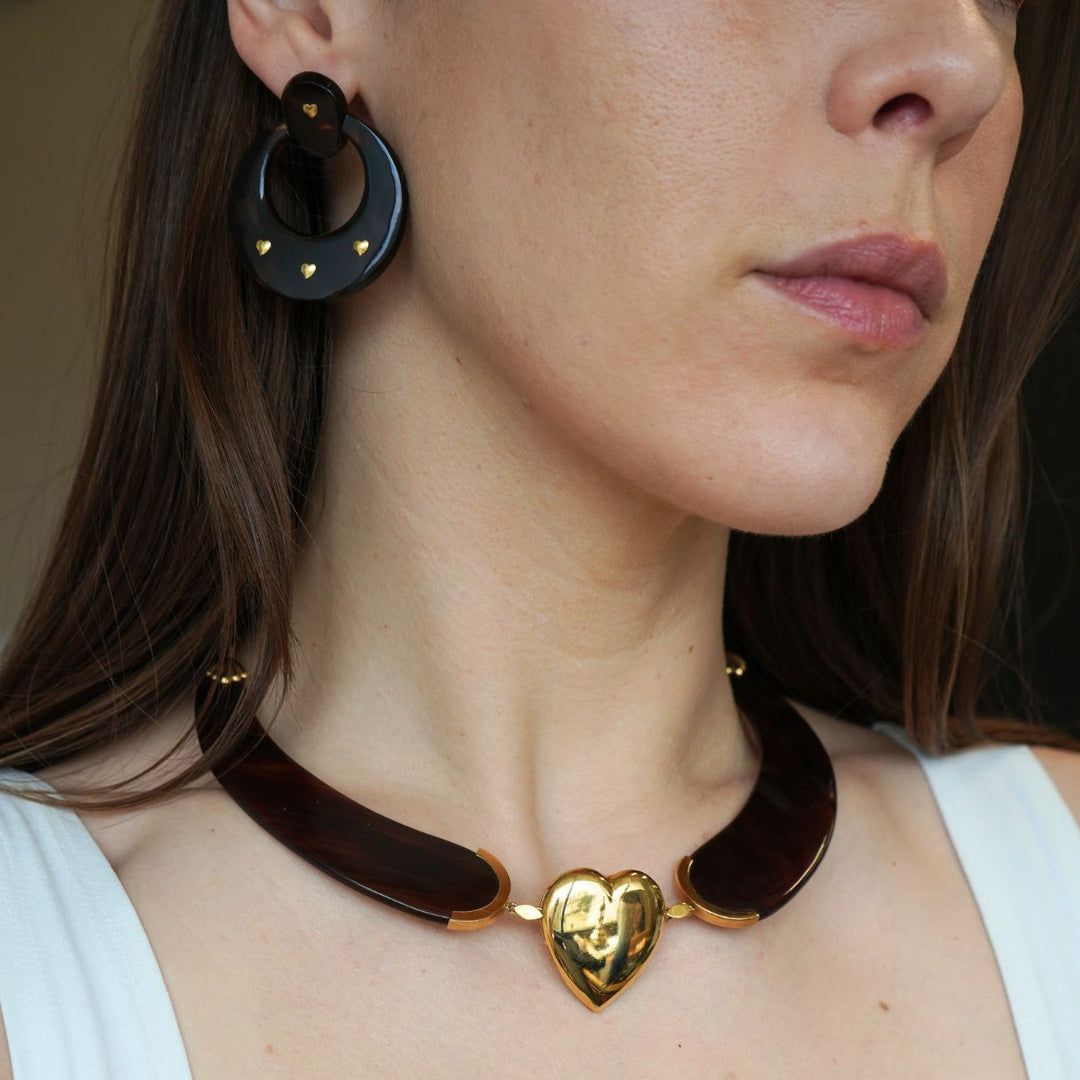 Vintage Italian 18k Gold Tortoise Heart Hoop Earrings