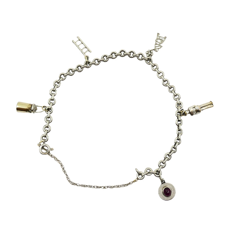 Vintage Platinum Charm Bracelet Diamond Gemstone