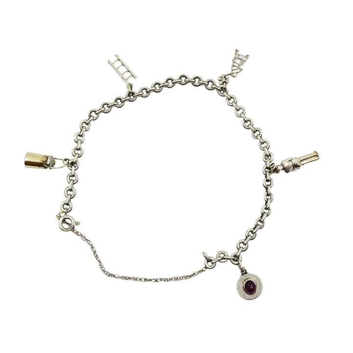 Vintage Platinum Charm Bracelet Diamond Gemstone