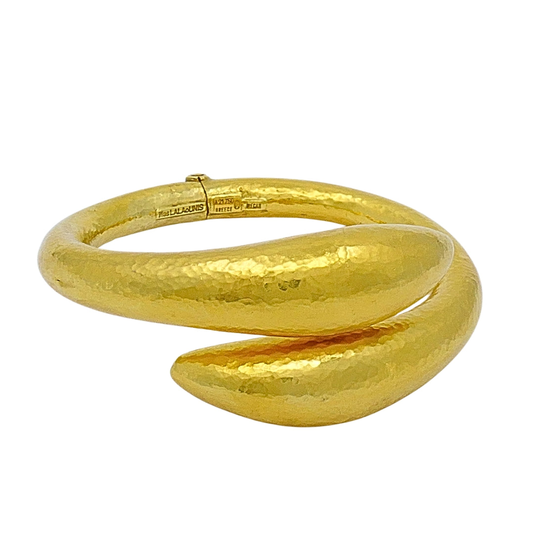 Ilias Lalaounis 18k Gold Hammered Sculptural Bangle Bracelet, 1970s