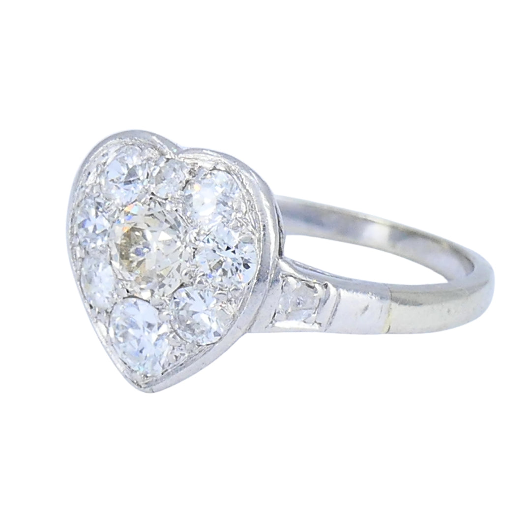 Vintage Art Deco Diamond Heart Cluster Ring 10k Gold Platinum