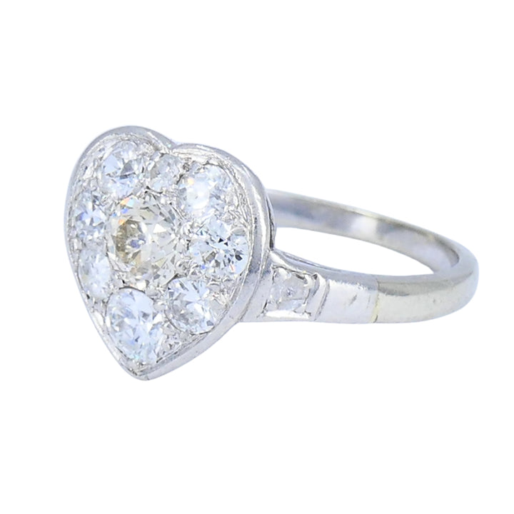 Vintage Art Deco Diamond Heart Cluster Ring 10k Gold Platinum