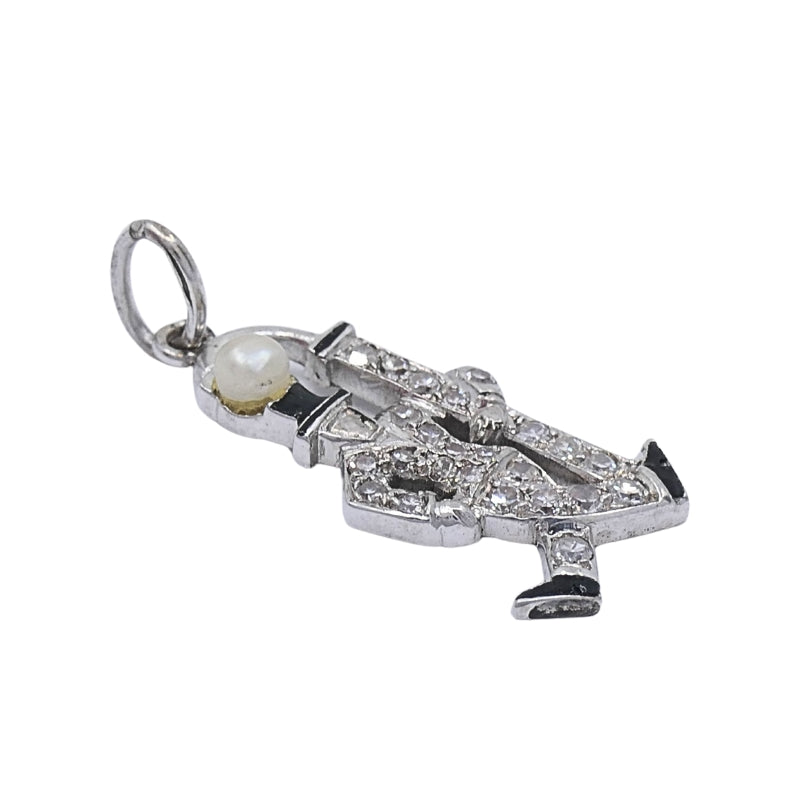 Platinum Diamond Walking Gentleman Charm Pearl Head