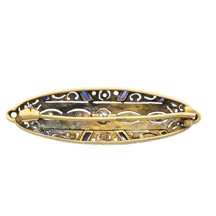 Art Deco 18k Gold Diamond Sapphire Navette Brooch
