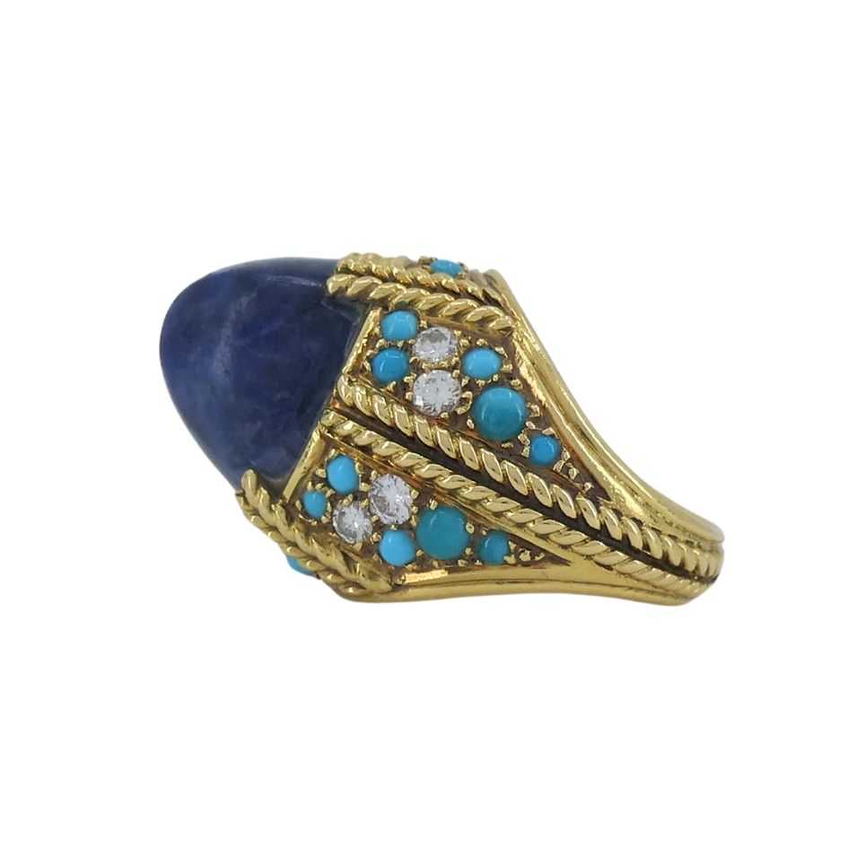 Tiffany & Co. 18k Gold Sodalite Turquoise Diamond French Ring