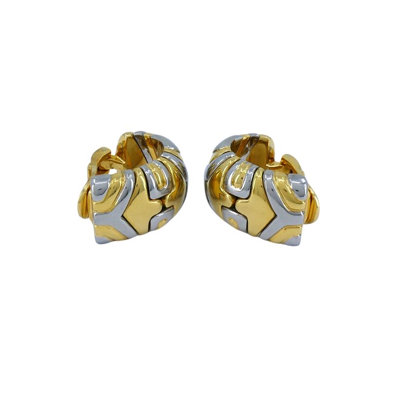 Vintage Bulgari Alveare 18k Gold Steel Clip Earrings