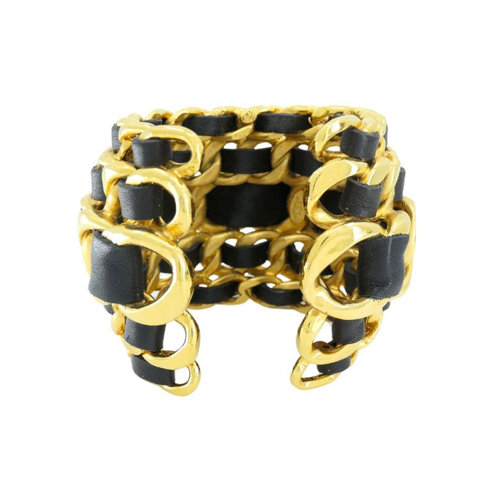 Vintage Chanel 1991 Gold Leather Cuff Bracelet