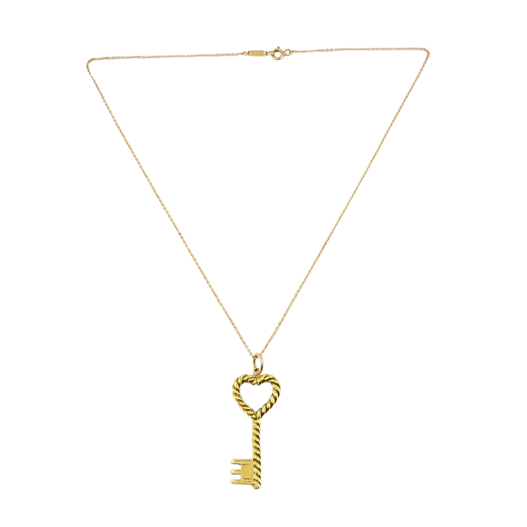 Vintage Tiffany & Co. 18k Gold Heart Key Pendant Necklace