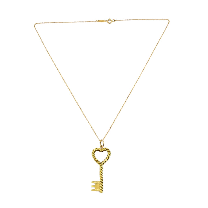 Vintage Tiffany & Co. 18k Gold Heart Key Pendant Necklace