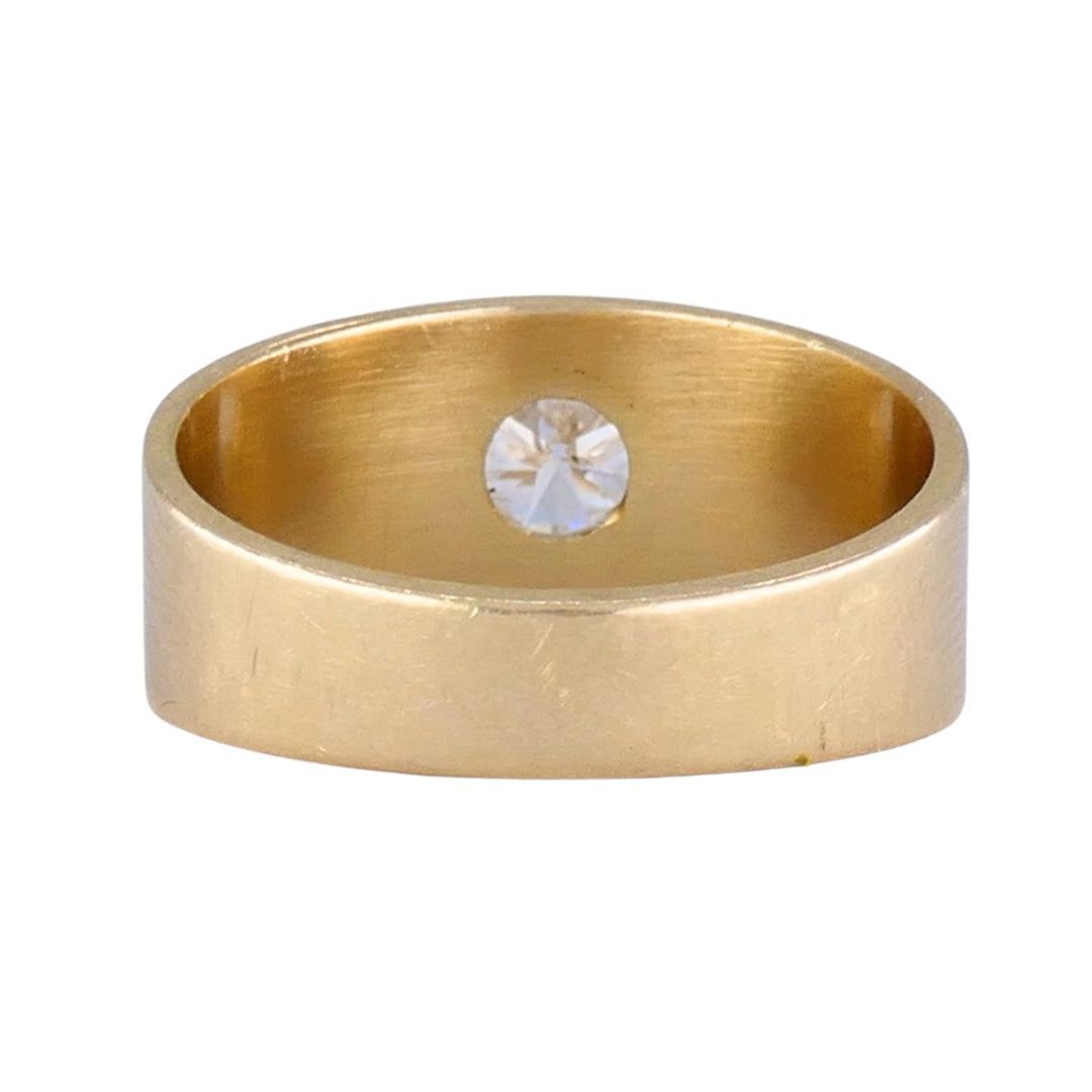 Vintage 1970s 14k Yellow Gold Round Brilliant Solitaire Diamond Wide Band Ring