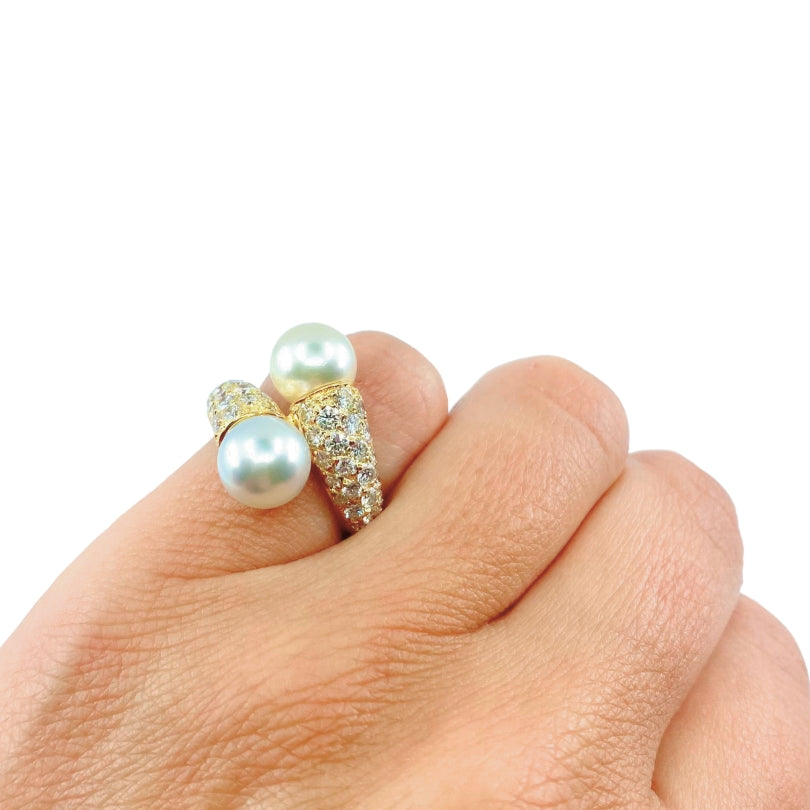 Van Cleef & Arpels Toi Et Moi 18k Gold Pearl Diamond Ring