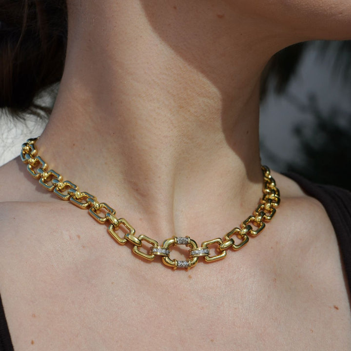 Vintage Cartier 18k Gold Diamond Square Link Collar Necklace