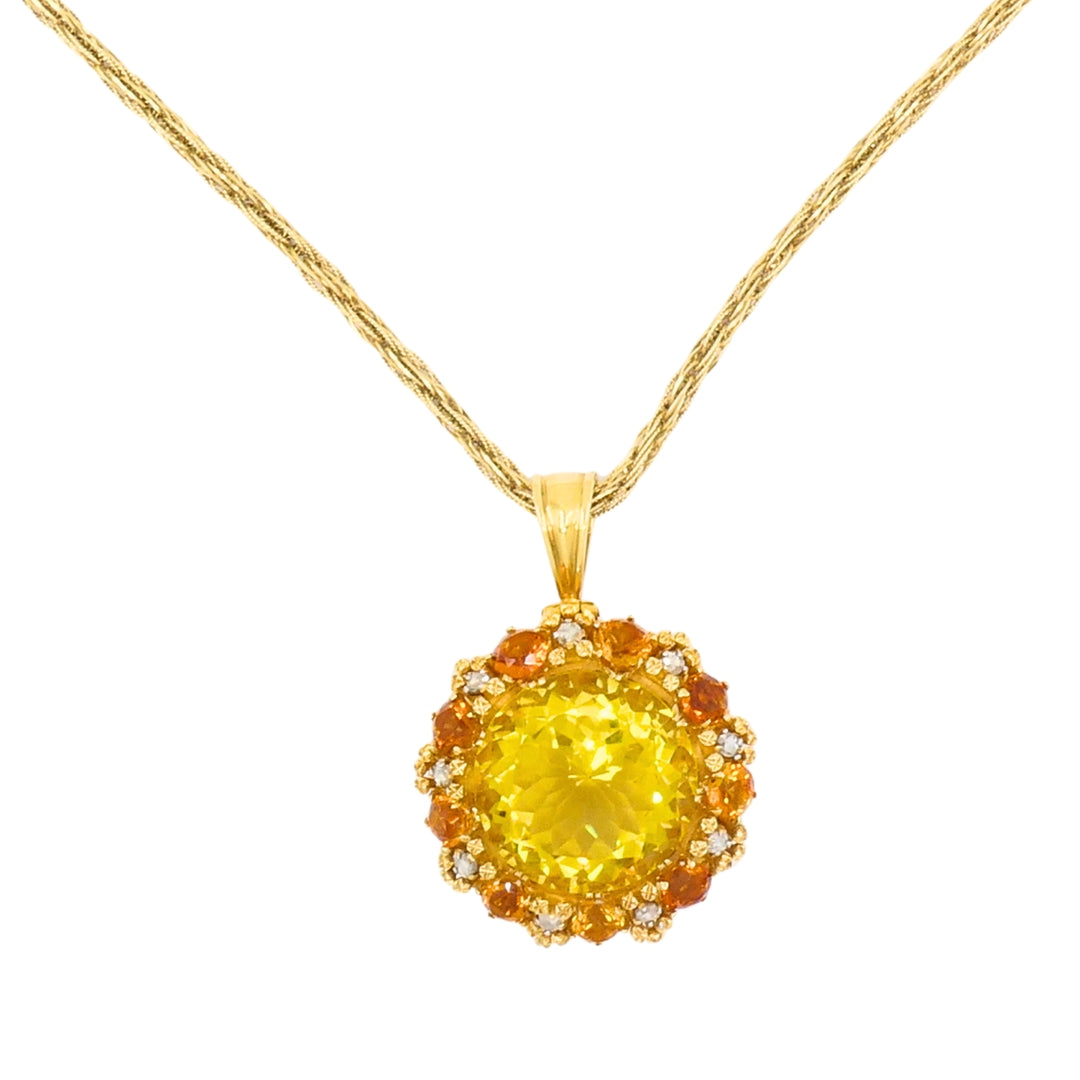 Vintage Necklace 14k Gold Citrine Diamond Pendant Twisted Rope Chain