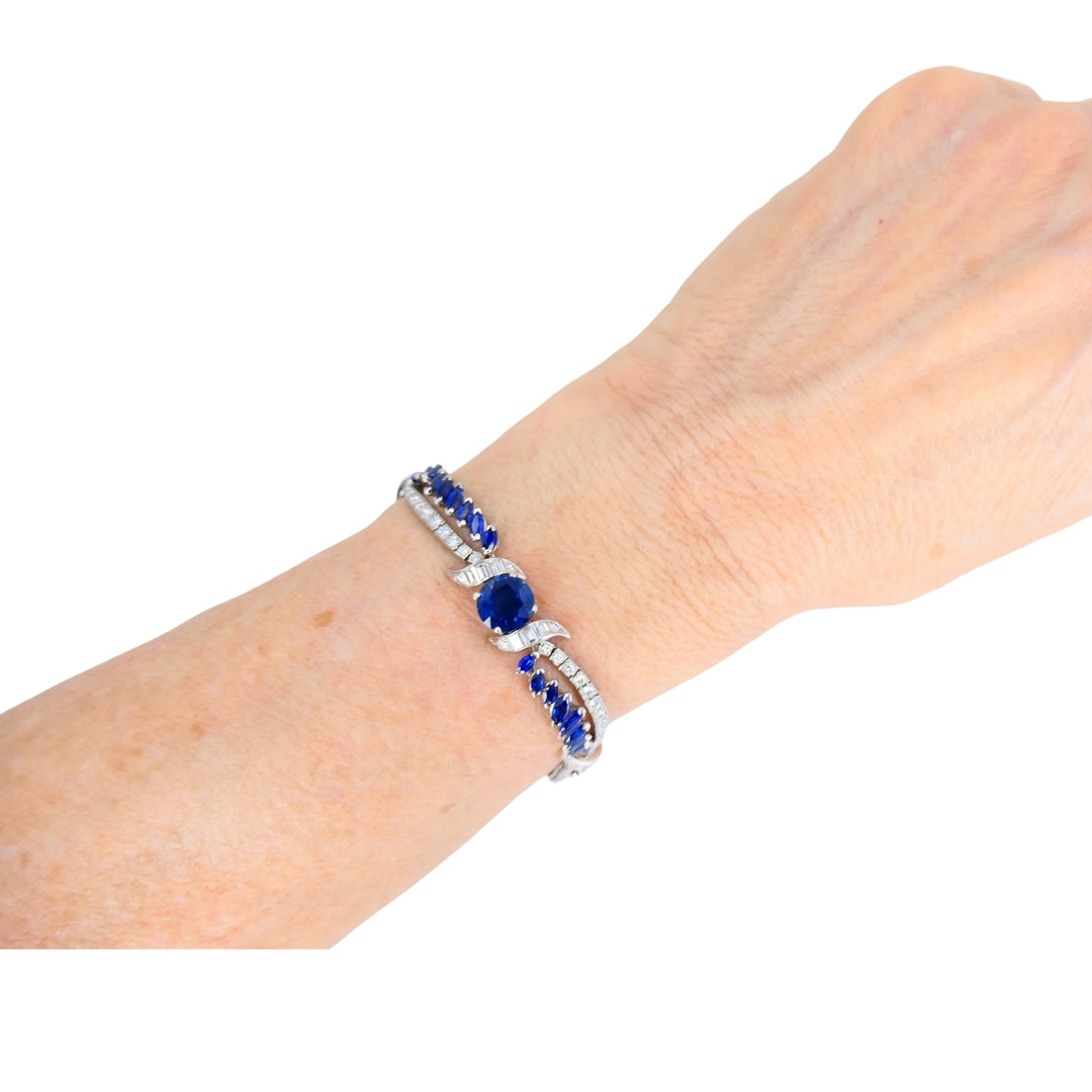 Oscar Heyman Platinum Sapphire Diamond Bracelet Certificate of Authenticity