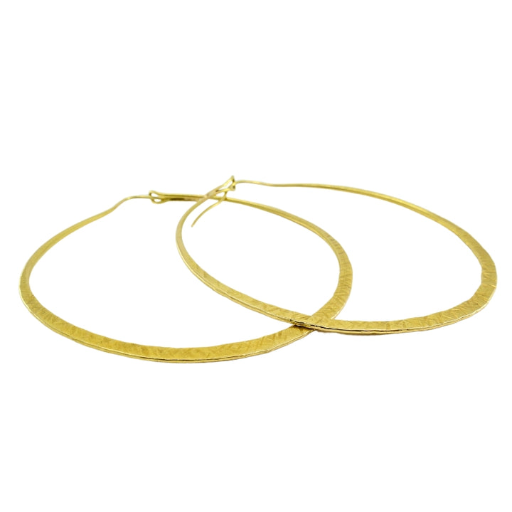 14k Hammered Gold Flat Hoop Earrings