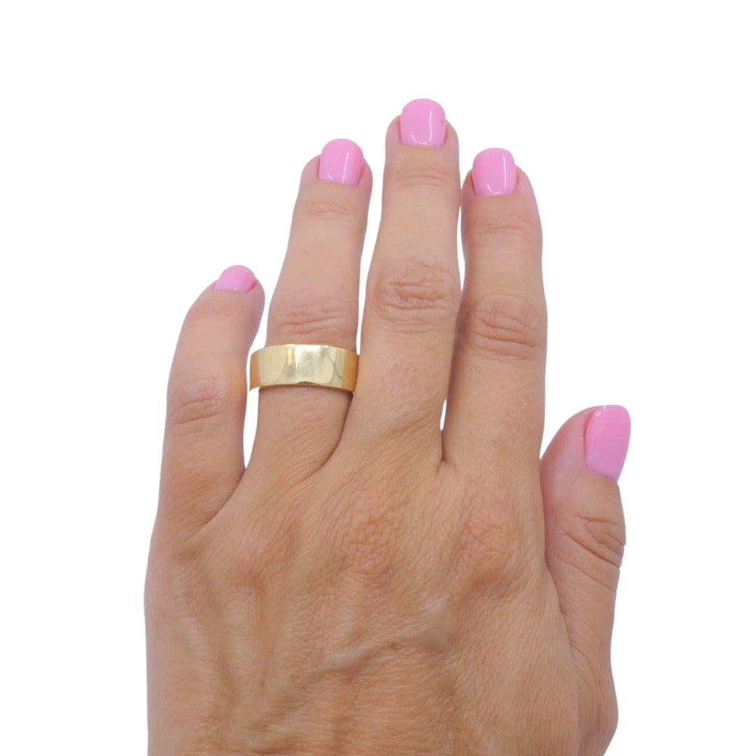 Vintage 14k Gold Wide Cigar Band Ring, 8mm Wedding Band