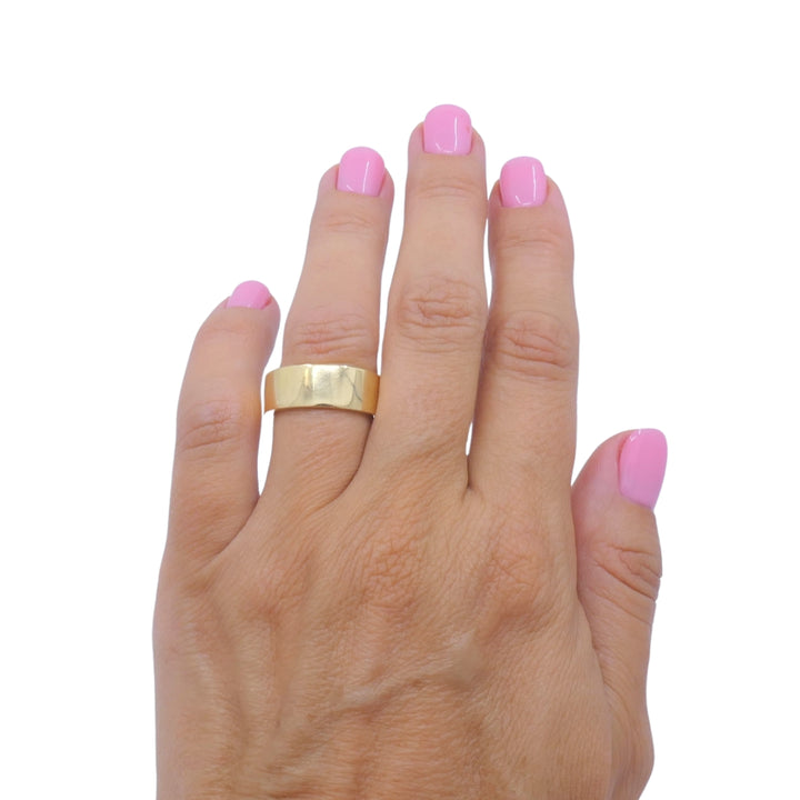 Vintage 14k Gold Wide Cigar Band Ring, 8mm Wedding Band