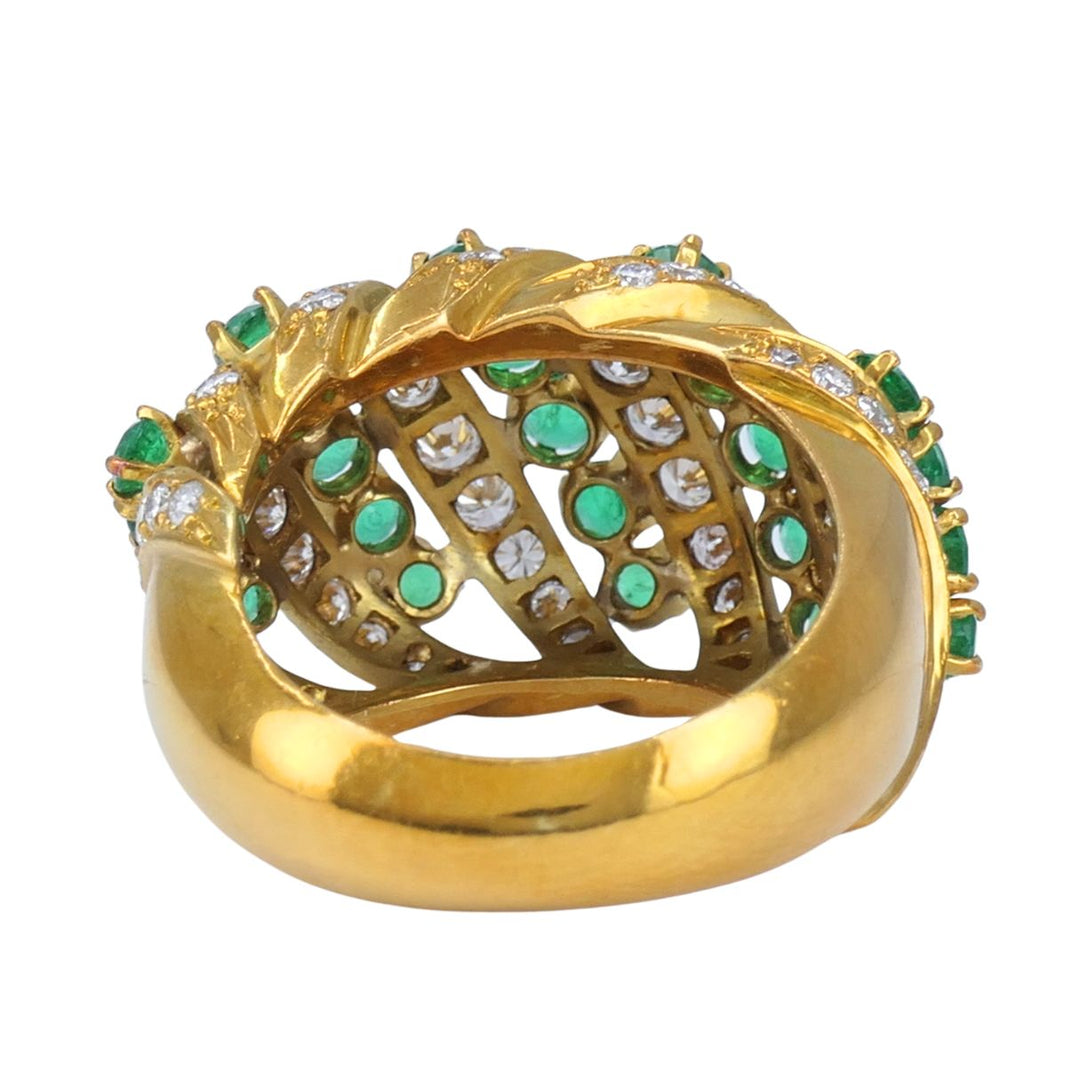 Vintage Asprey & Co. 18k Gold Emerald Diamond Cluster Cocktail Ring