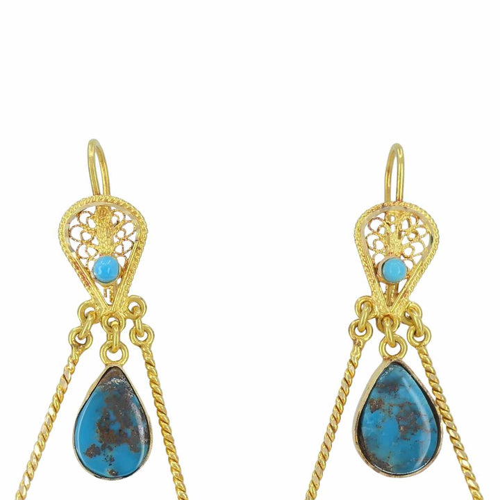 Vintage 18k Gold Turquoise Chandelier Earrings