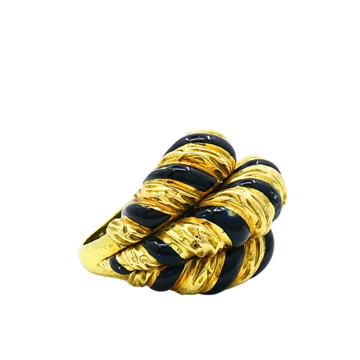 David Webb 18k Gold Black Enamel Dome Ring