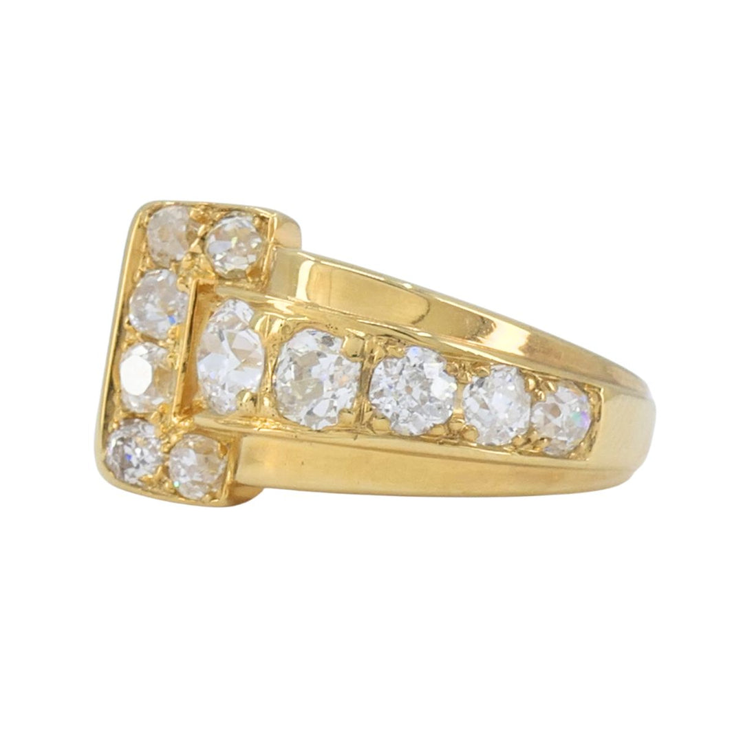 Vintage GRANAT 18k Yellow Gold Diamond Buckle Ring, 1950s