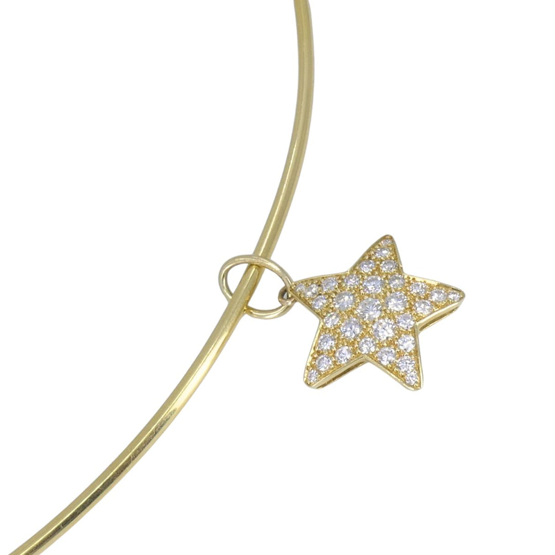 18k Yellow Gold Diamond Star Pendant Wire Choker Necklace