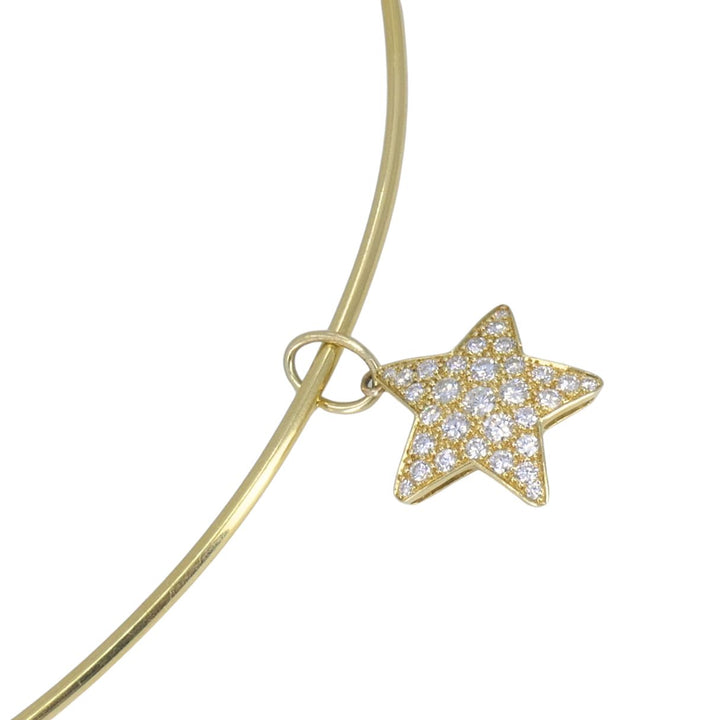 18k Yellow Gold Diamond Star Pendant Wire Choker Necklace