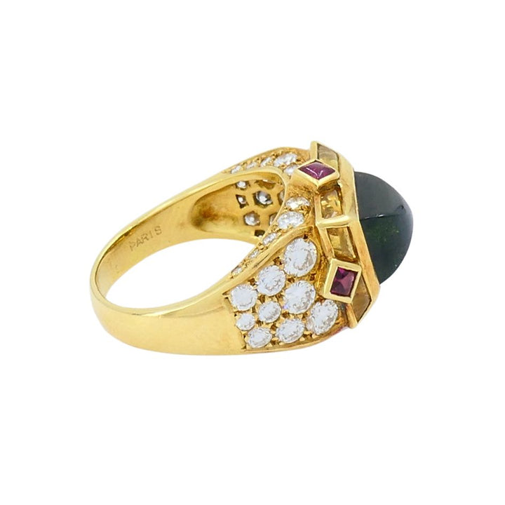 Vintage Mauboussin 18k Gold Sugarloaf Tourmaline Diamond Ring