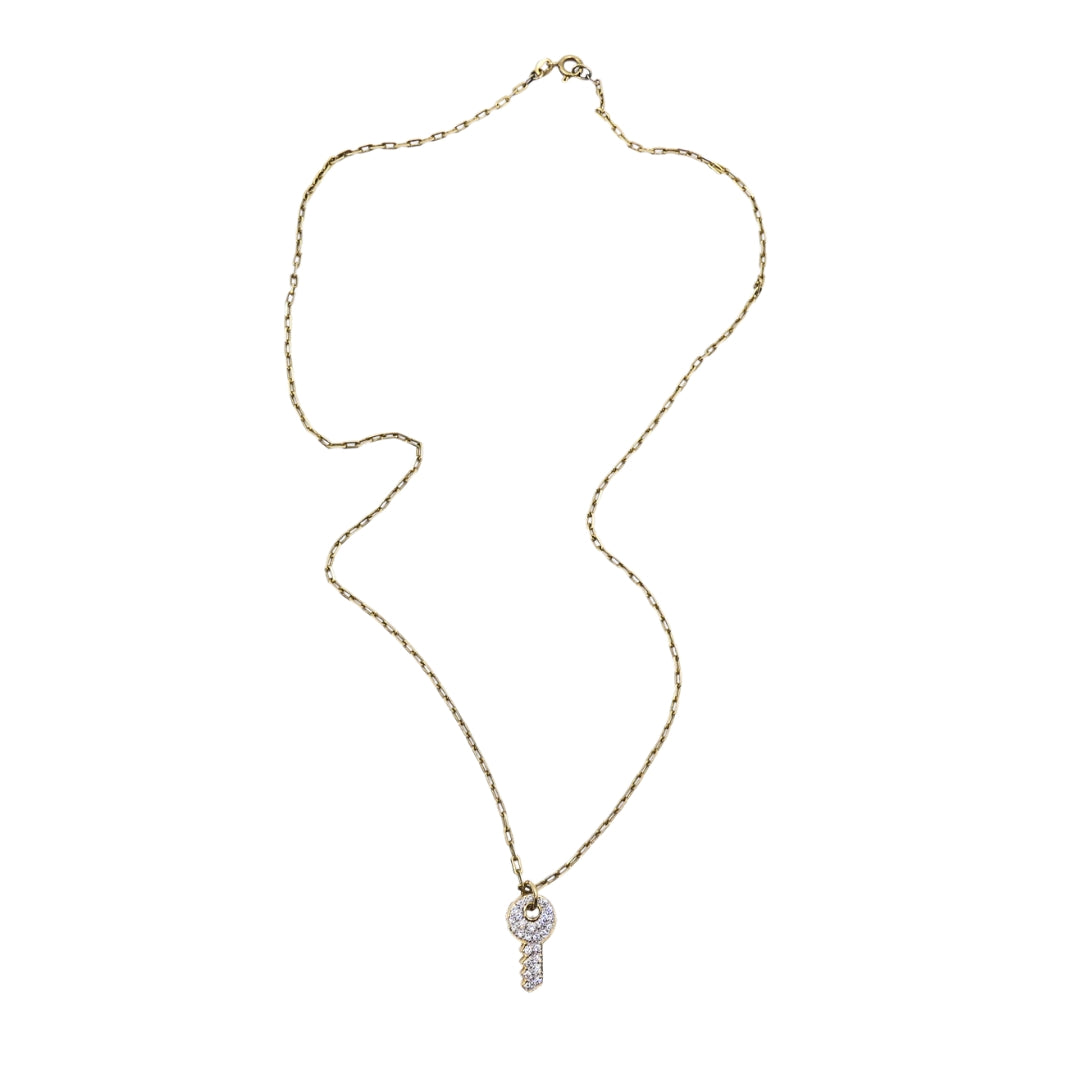 18k Diamond Key Pendant 14k Italian Gold Chain Necklace