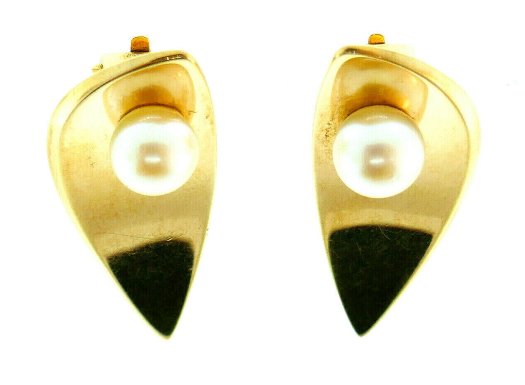 Vintage Hans Hansen 14k yellow gold pearl clip earrings