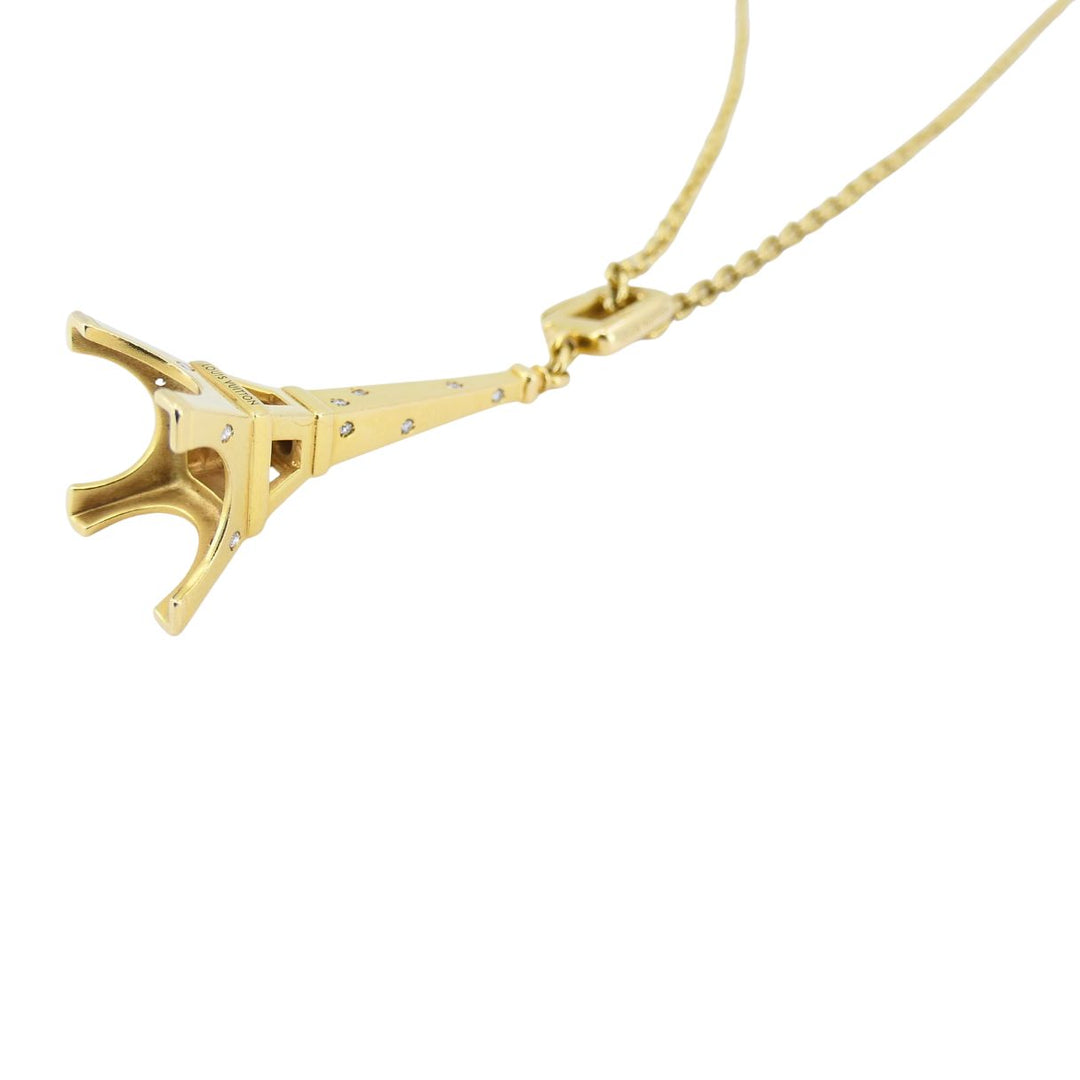 Louis Vuitton 18k Gold Diamond Eiffel Tower French Pendant Necklace