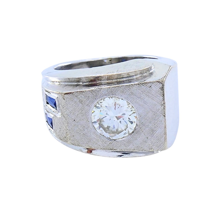 Vintage 14k White Gold Diamond Sapphire Angular Ring
