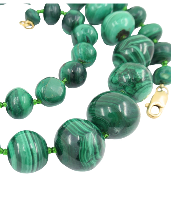 Vintage Malachite Necklace 14k Gold Clasp