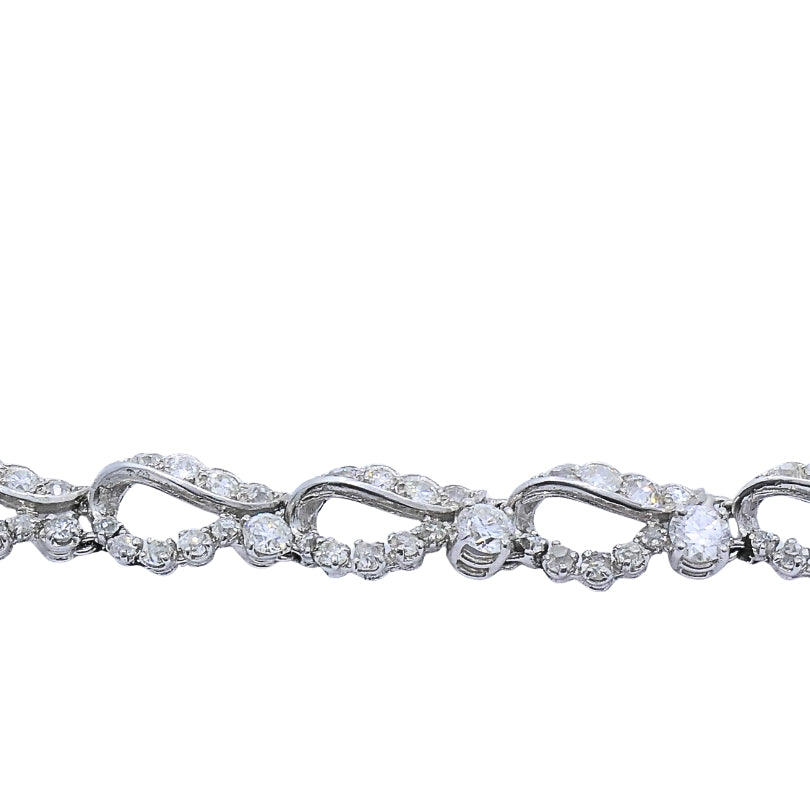 French Platinum Diamond Openwork Diamond Bracelet, 1960s
