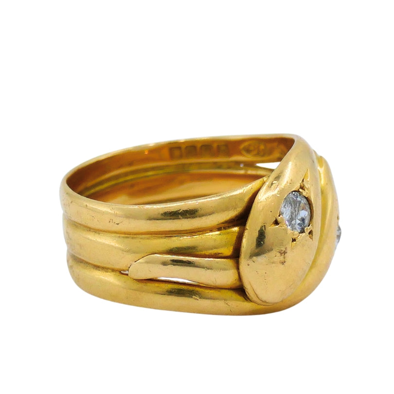 Victorian Double-Headed Snake Ring 18k Gold Diamond