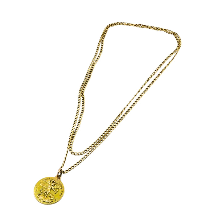 Vintage 14K Gold Saint Michael Pendant Necklace