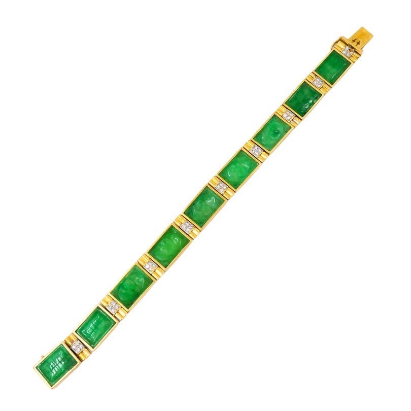 Vintage 18k Gold Jade Diamond Bracelet