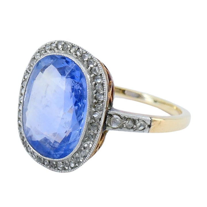 Edwardian Sapphire Diamond Platinum Gold Ring