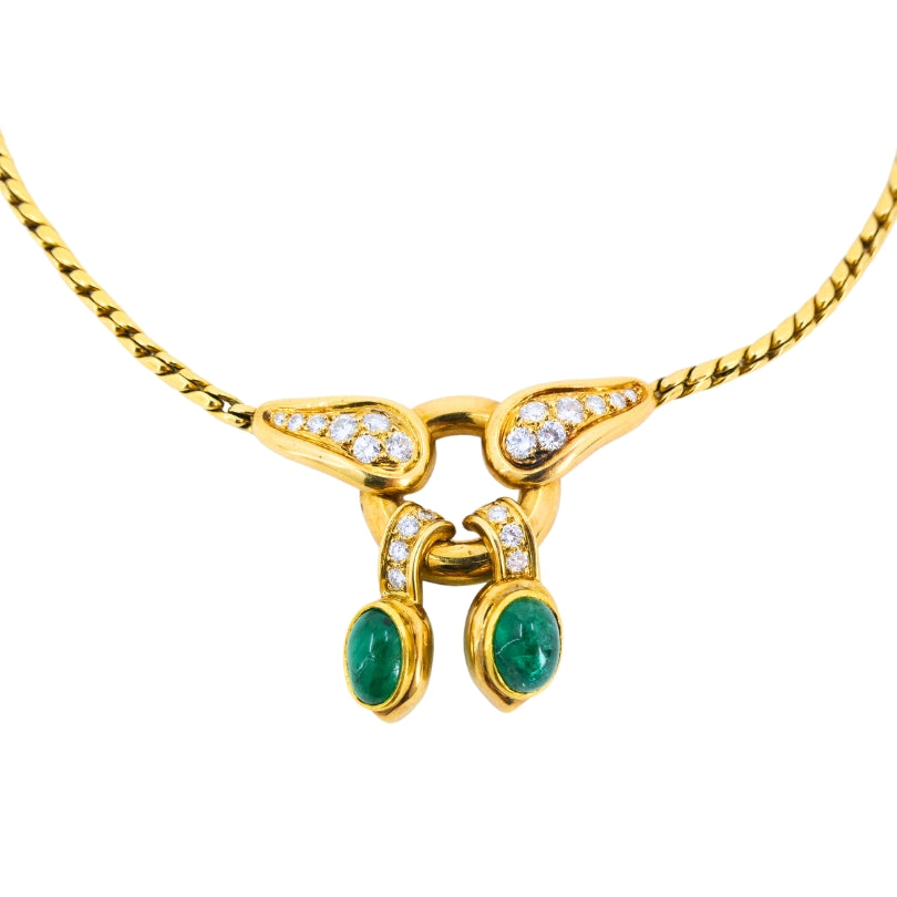 Vintage Rene Boivin 18k Gold Necklace Diamond Cabochon Emerald