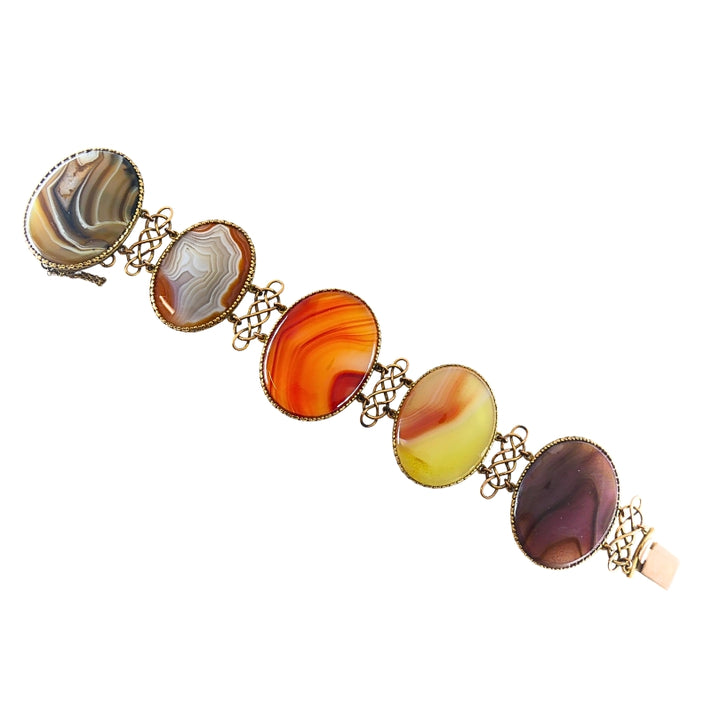Antique A & J. Smith Aberdeen Scottish Agate 9k Gold Bracelet