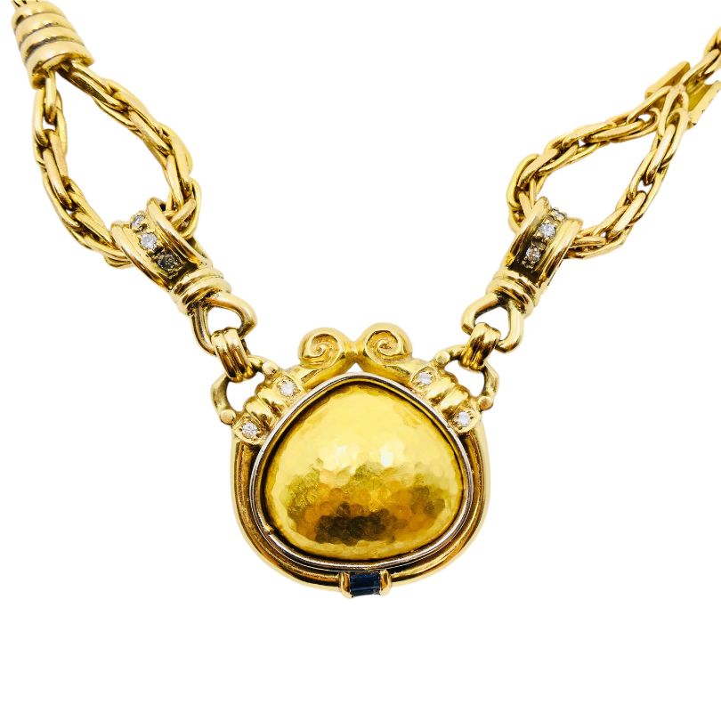 Chaumet Gold Pendant Necklace Diamond Vintage Jewelry